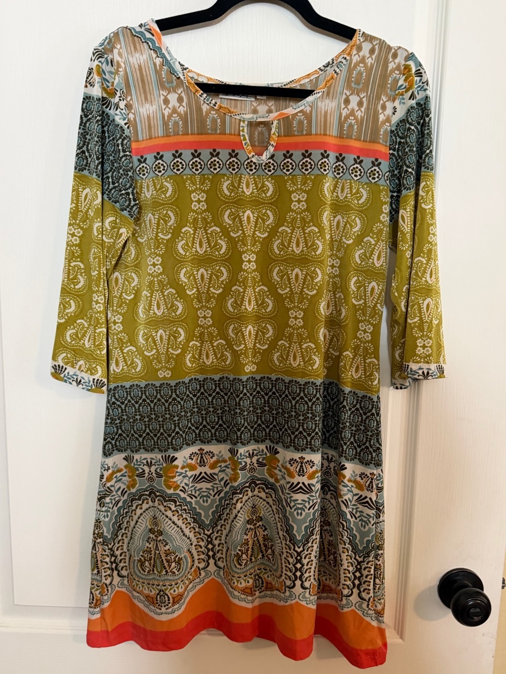 Paris USA Boho Print Shift Dress - Olive Multi Sz S